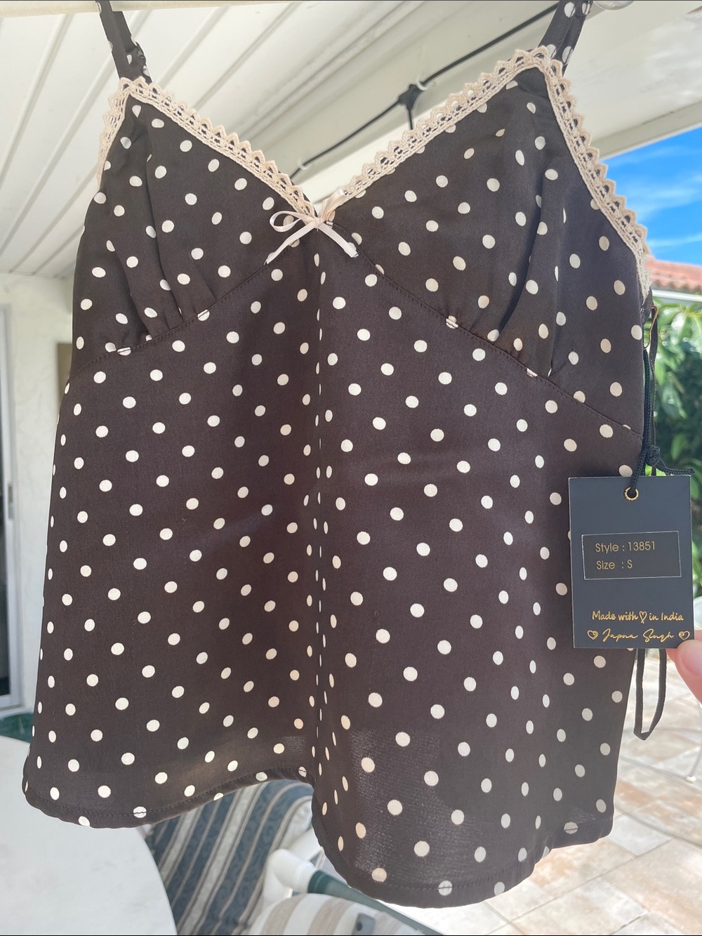 Brown polka dot babydoll top